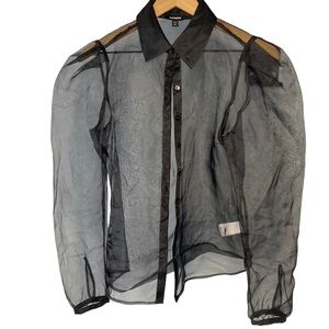 Express sheer black collared button down shirt size small